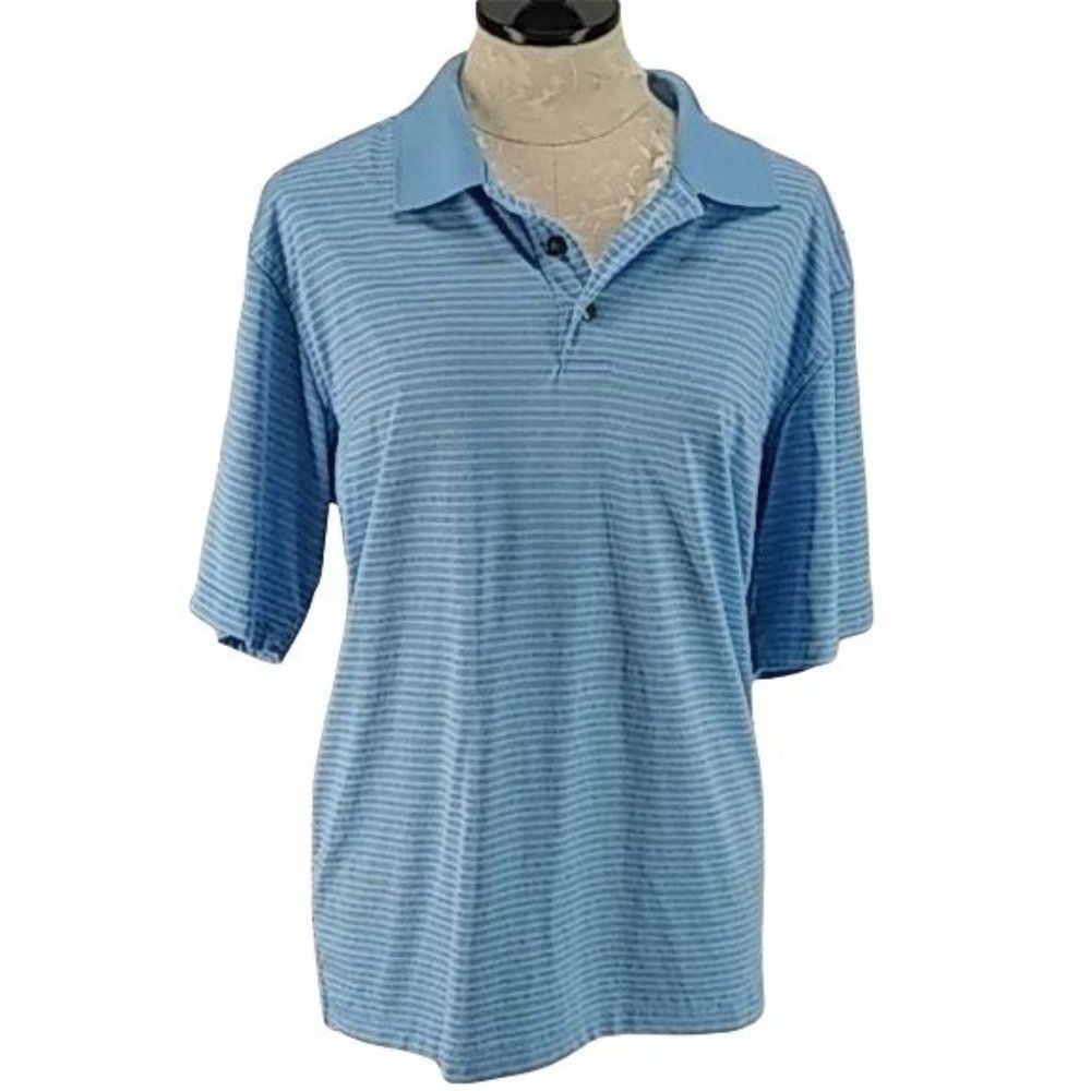 Pebble Beach Light Blue Striped Golf Polo Shirt Large